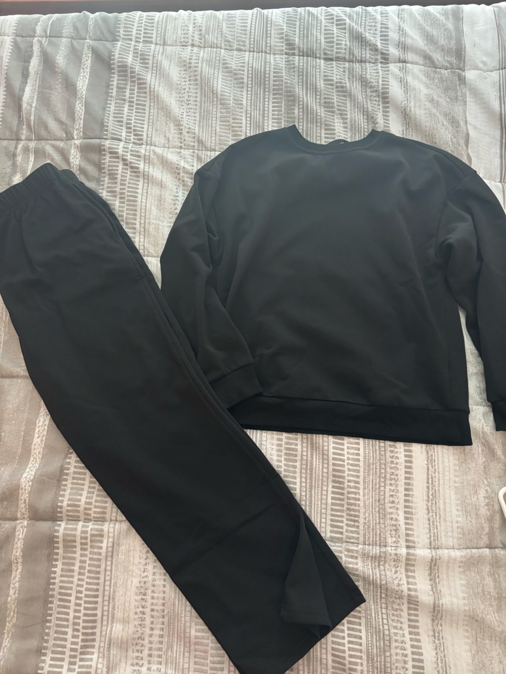 Black Two-Piece Lounge Set - Crewneck Top & Pants